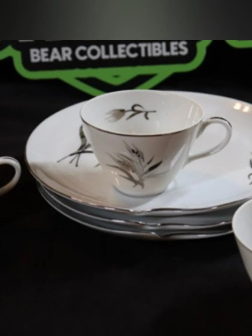 Vintage Metasco Fine China Snack Set W/ White Cups & Plates & Silver Accents